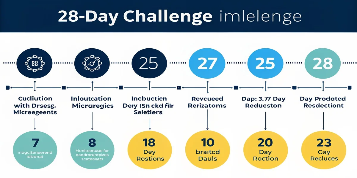 Challenge test timeline showing 28-day preservative efficacy testing schedule with measurement points